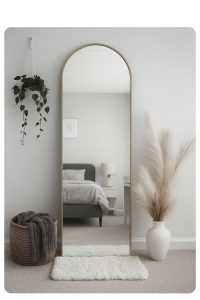 Elegant arch floor mirror with golden frame – Lamira Mirrors
