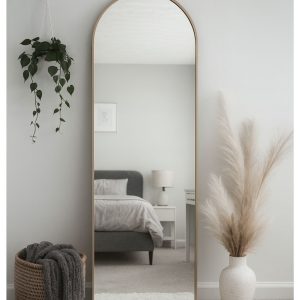 Elegant arch floor mirror with golden frame – Lamira Mirrors