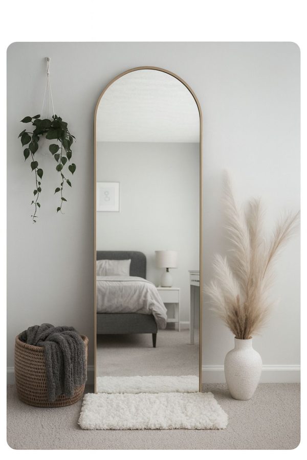 Elegant arch floor mirror with golden frame – Lamira Mirrors